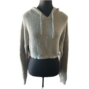 Aeropostale Gray Cropped Pullover Sweater Hoodie Sweatshirt‎ V-Neck Women's Sz M